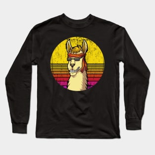 Hipster Llama Retro Sunset Long Sleeve T-Shirt